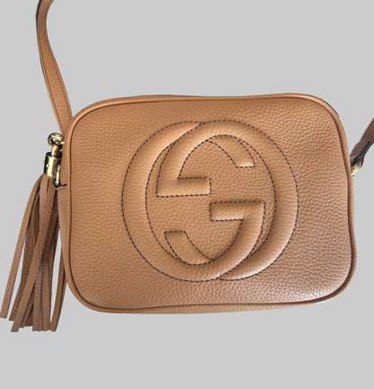 GUCCI Beige Leather Soho Disco Crossbody Bag