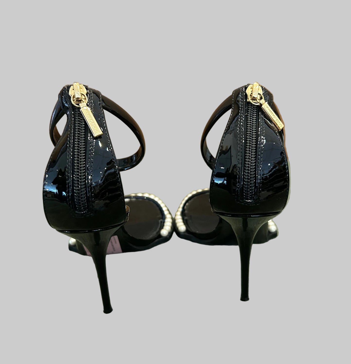 DOLCE & GABBANA Black Keira Pearl Accent Ankle Strap Heel - Size 40