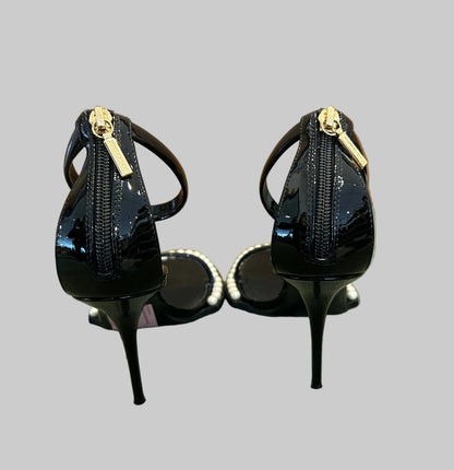 DOLCE & GABBANA Black Keira Pearl Accent Ankle Strap Heel - Size 40