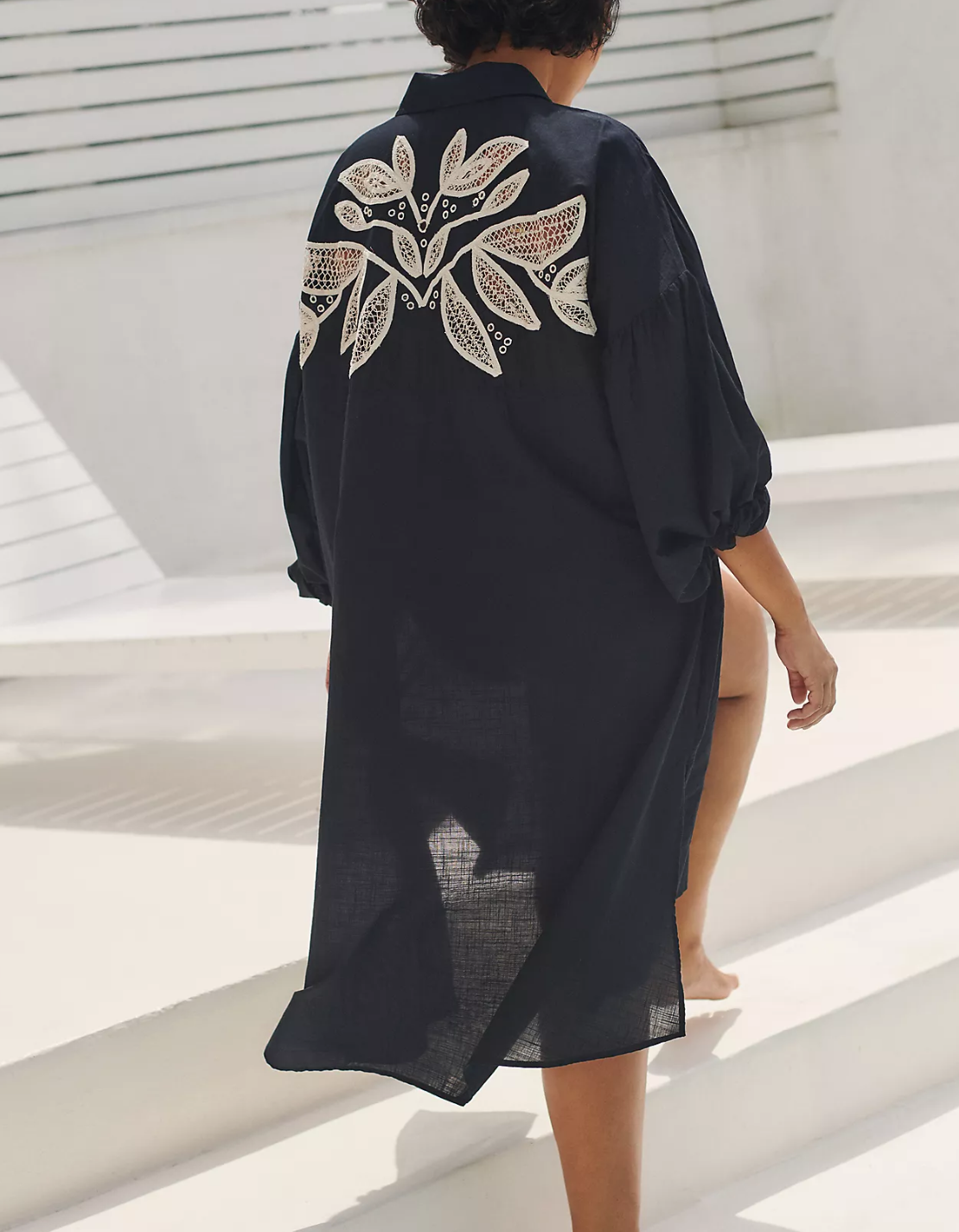 ANTHROPOLOGIE Embroidered Button Down Coverup Dress - Size S
