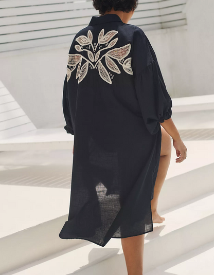 ANTHROPOLOGIE Embroidered Button Down Coverup Dress - Size S