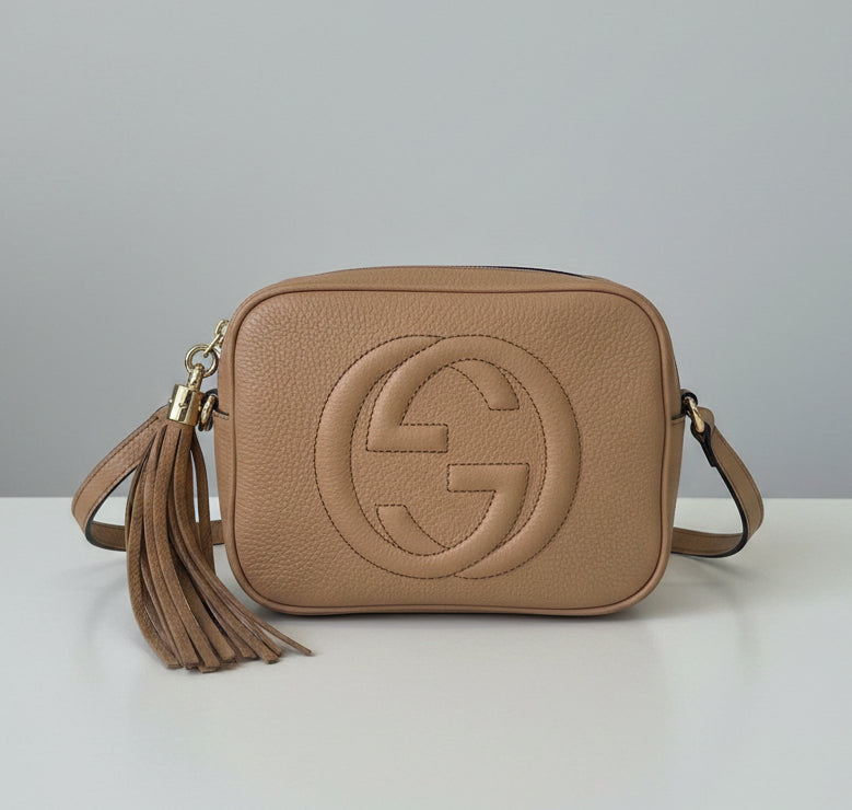 GUCCI Beige Leather Soho Disco Crossbody Bag