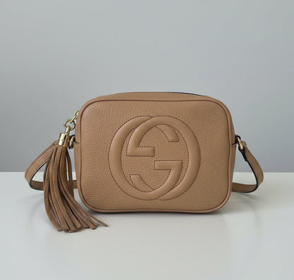 GUCCI Beige Leather Soho Disco Crossbody Bag