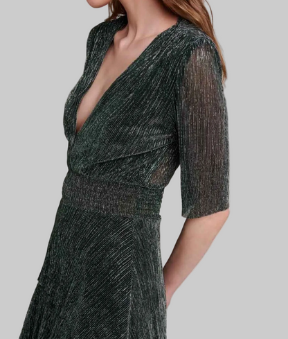MAJE Green Strech Lurex Fabric Dress With Ruffles - Size xs