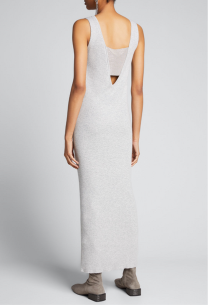 New* BRUNELLO CUCINELLI
Cashmere Maxi Dress w/ Monili  - Size S