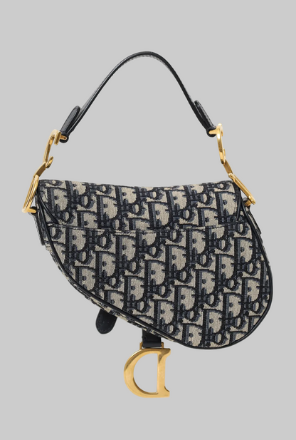 CHRISTIAN DIOR Blue Oblique Jacquard Mini Saddle Bag With Strap