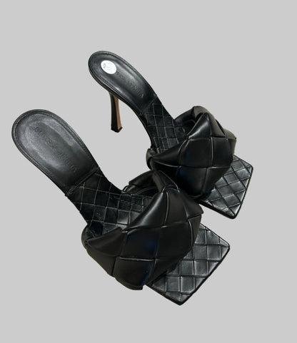 BOTTEGA VENETA Lido Intrecciato Leather Heeled Mules - Size 38.5