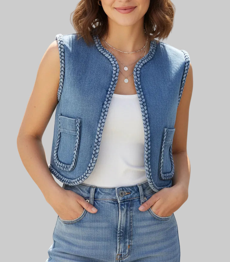 MAJE Braided Denim Vest - Size 36