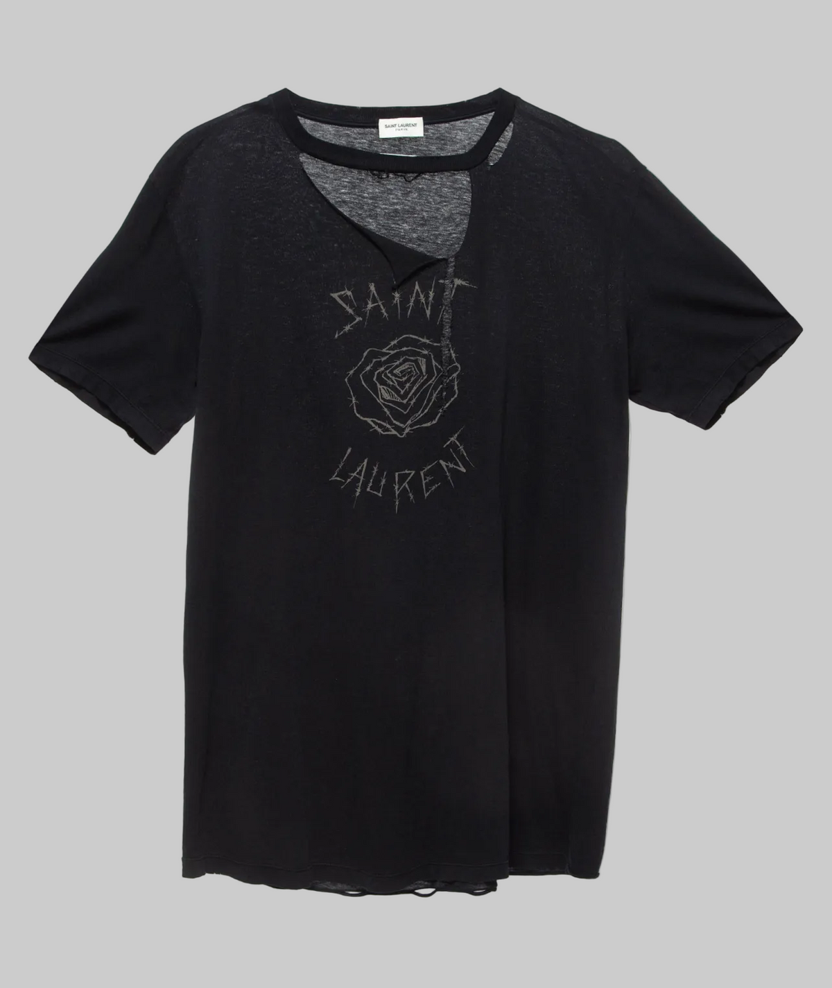 SAINT LAURENT Barbed Roses Distressed Tee - Size s