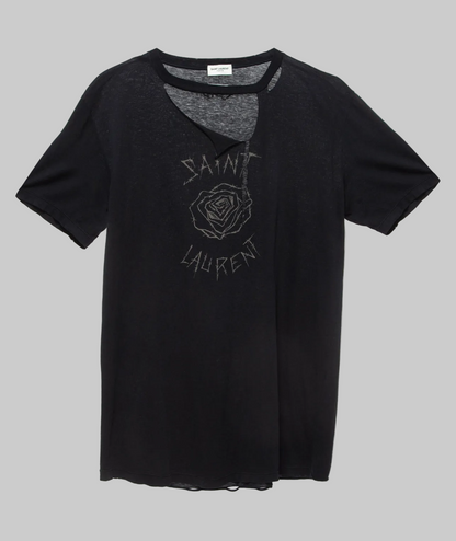 SAINT LAURENT Barbed Roses Distressed Tee - Size s
