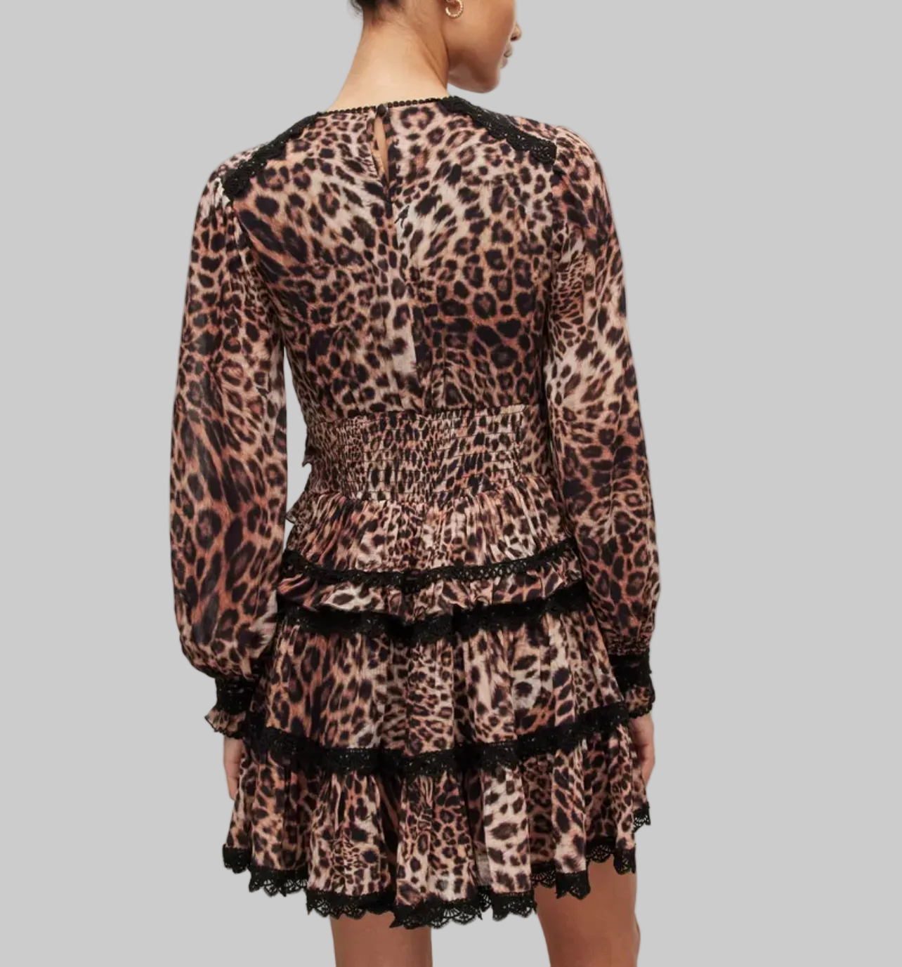 ALLSAINTS Leopard Print Black Lace Mini Dress - Size 8