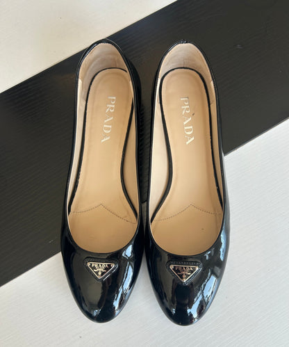 PRADA Black Patent Flats - Size 39
