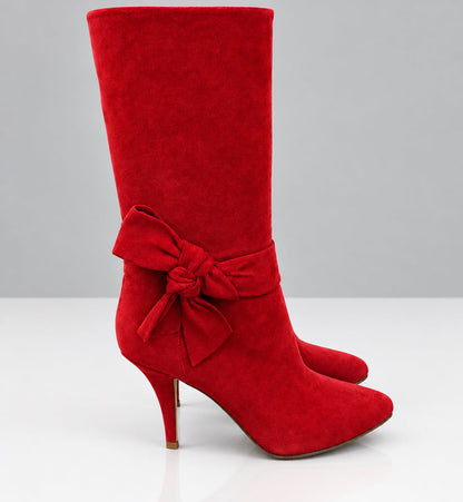 VALENTINO Red Suede Kitten Heel Boots - Size 38.5