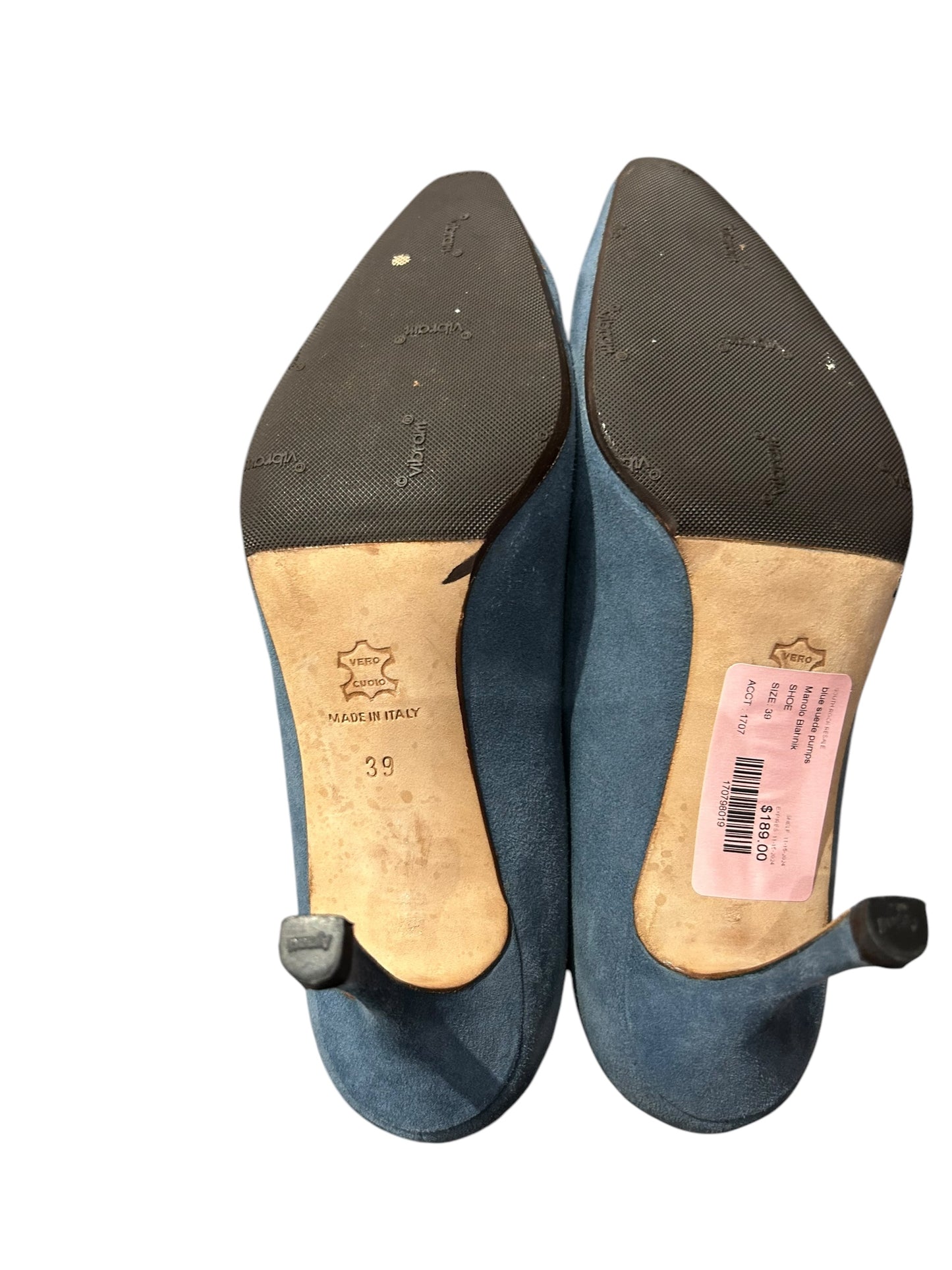 MANOLO BLAHNIK Blue Suede Pumps - Size 39