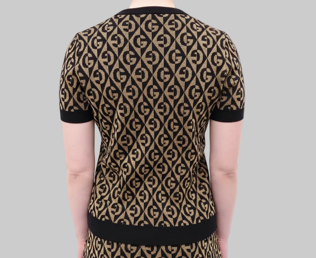 GUCCI Black & Gold Logo Metallic Top - Size M