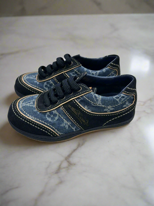 LOUIS VUITTON Denim Monogram Kids Sneakers - Size 24