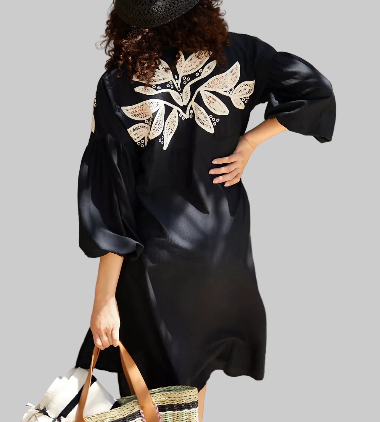 ANTHROPOLOGIE Embroidered Button Down Coverup Dress - Size S