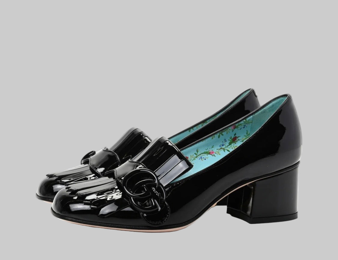 GUCCI Vernice GG Marmont Fringe - Size 39