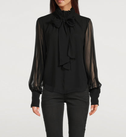 FRAME Black Silk Bow Blouse - Size S