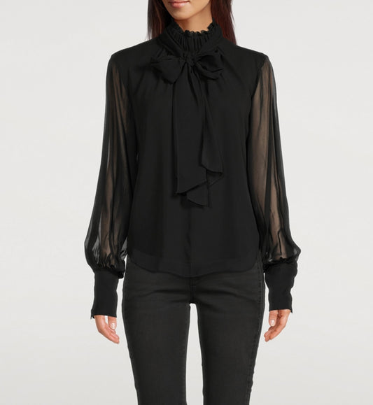 FRAME Black Silk Bow Blouse - Size S