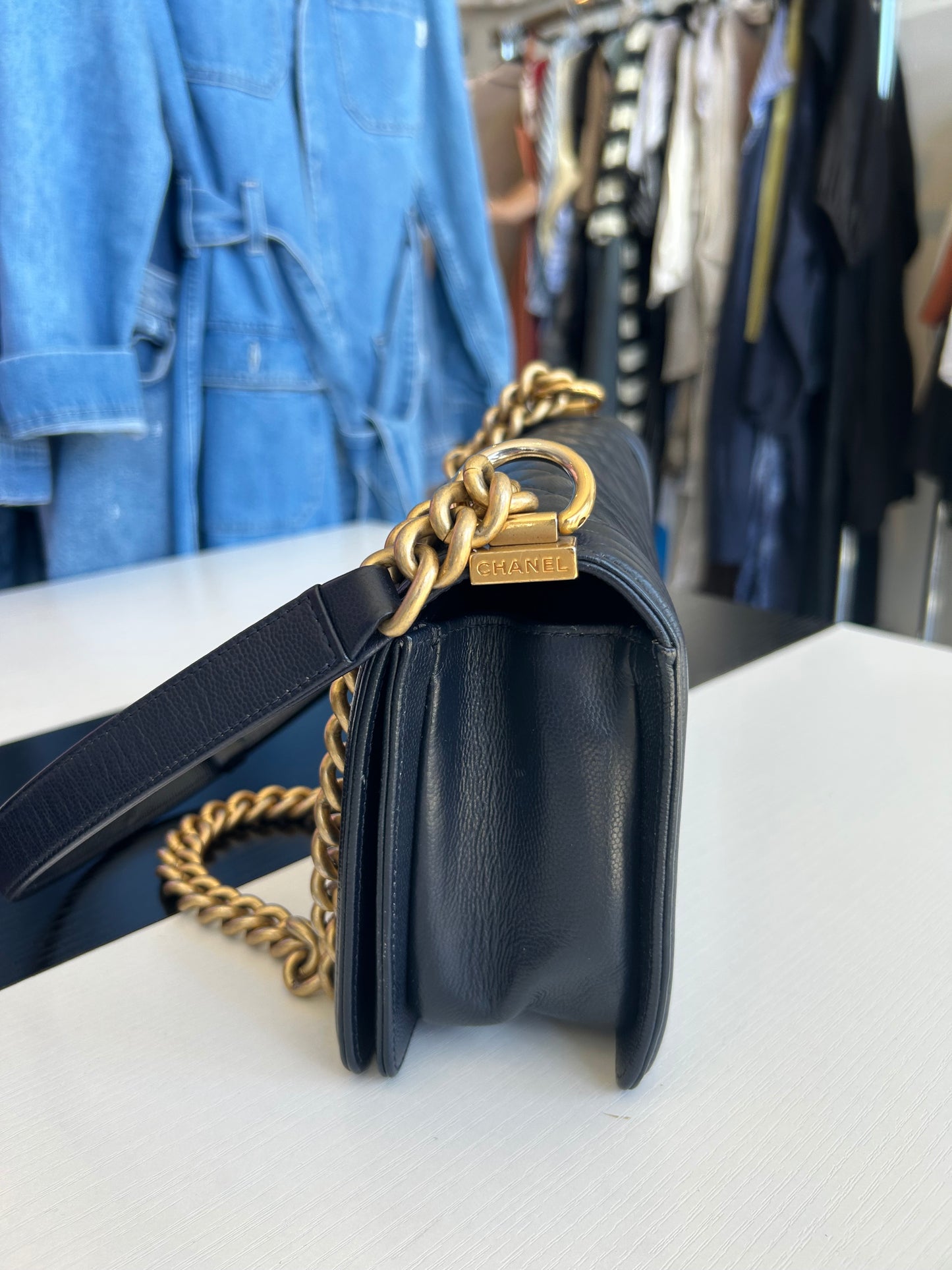 CHANEL 2018 Medium Boy Bag Navy
