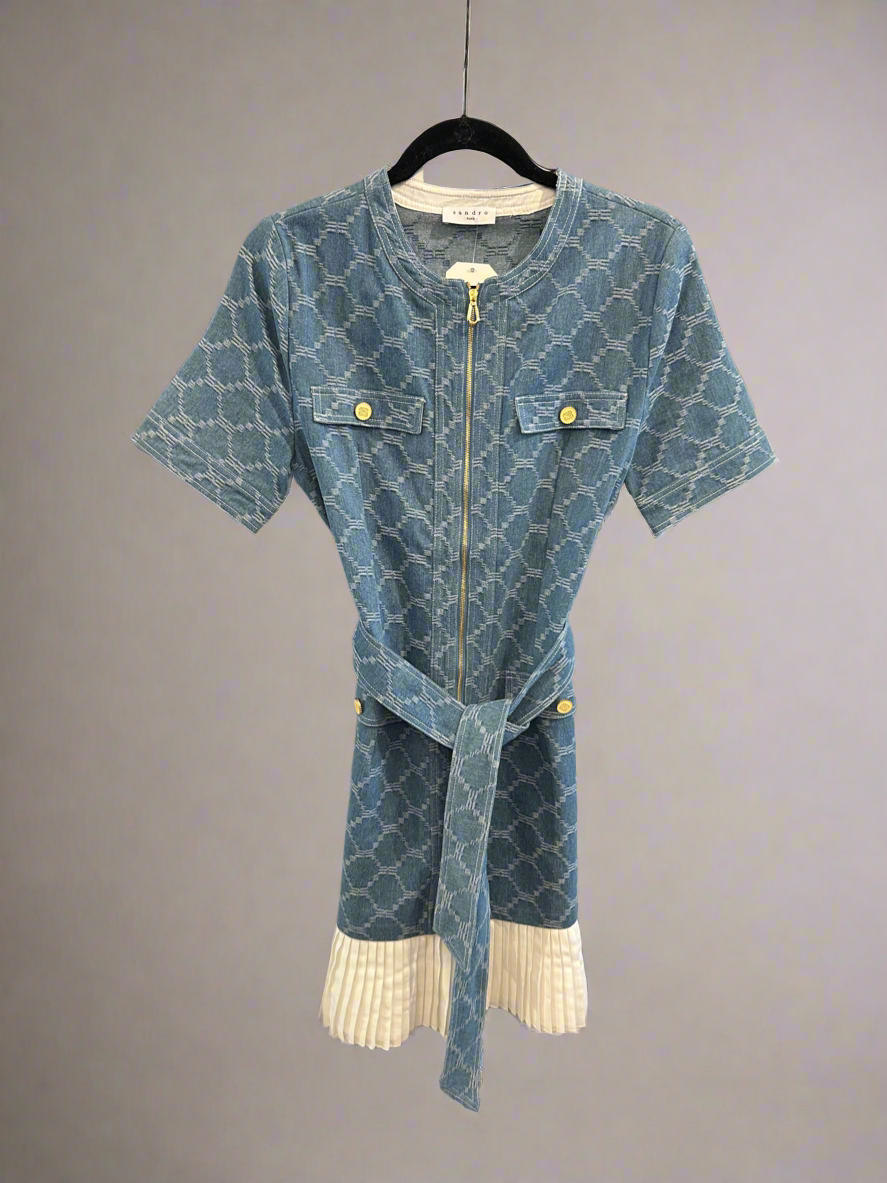 SANDRO Denim Tie Mini Dress - Size 4
