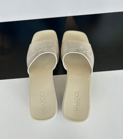 GUCCI White Rubber Heeled Sandals - Size 38