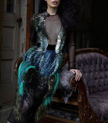 GUCCI A/W 2013 Sequin & Feather Gown - Size S
