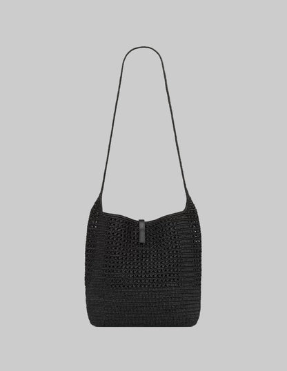 SAINT LAURENT Le 5 À 7 Medium Tote In Black Raffia