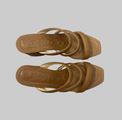 JIMMY CHOO Auna 65 Leather Slides - Size 38.5