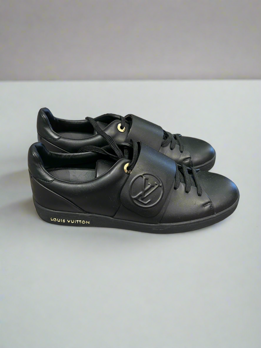 LOUIS VUITTON Black Leather Sneakers - Size 37.5