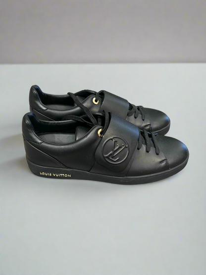 LOUIS VUITTON Black Leather Sneakers - Size 37.5