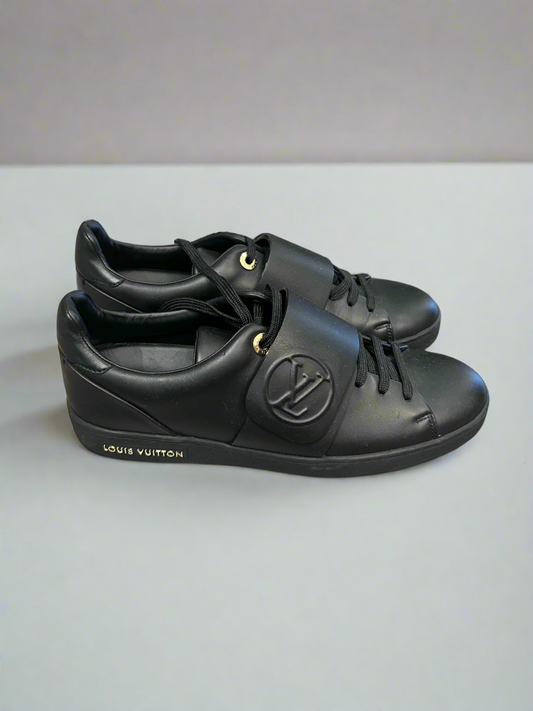 LOUIS VUITTON Black Leather Sneakers - Size 37.5