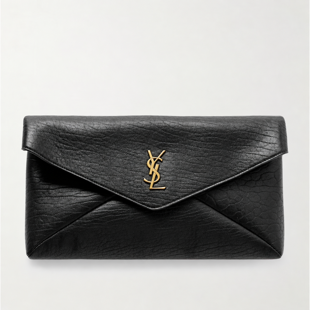 SAINT LAURENT Cassandre Large Textured-Leather Clutch