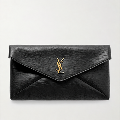 SAINT LAURENT Cassandre Large Textured-Leather Clutch