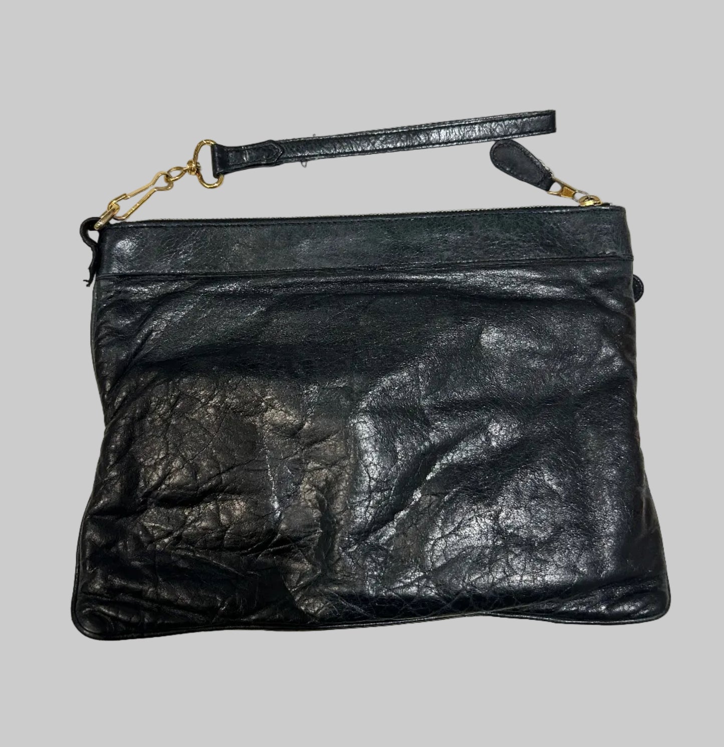 BALENCIAGA Black Leather Clutch