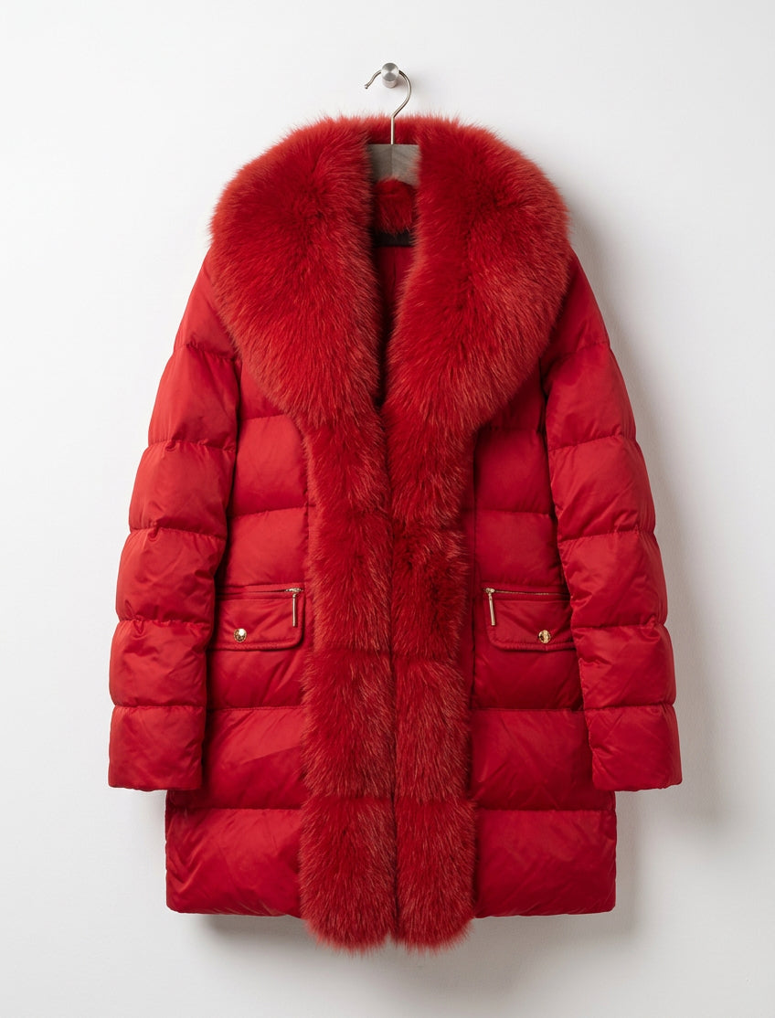 FLAVIO CASTELLANI Red Fur Trim Jacket - Size M