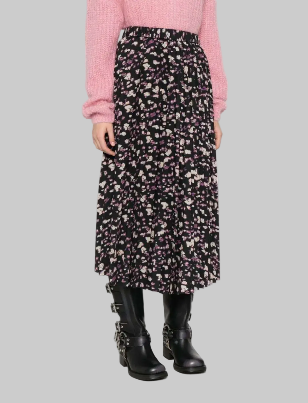 BASH Floral Pleated Midi Skirt - Size 36