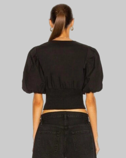 FRAME Black Cotton Balloon Sleeve Blouse - Size xs