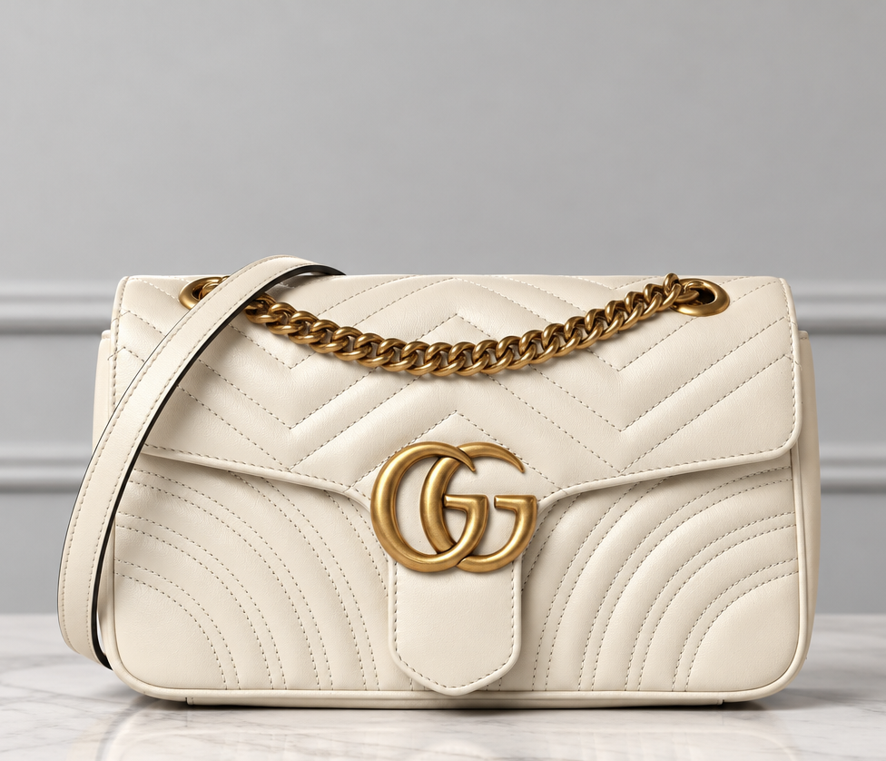 GUCCI Matelasse Small GG Marmont Shoulder Bag White