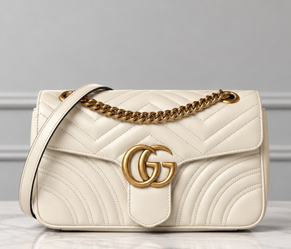 GUCCI Matelasse Small GG Marmont Shoulder Bag White