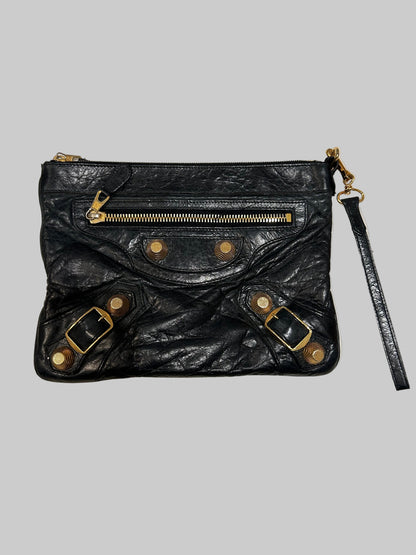 BALENCIAGA Black Leather Clutch