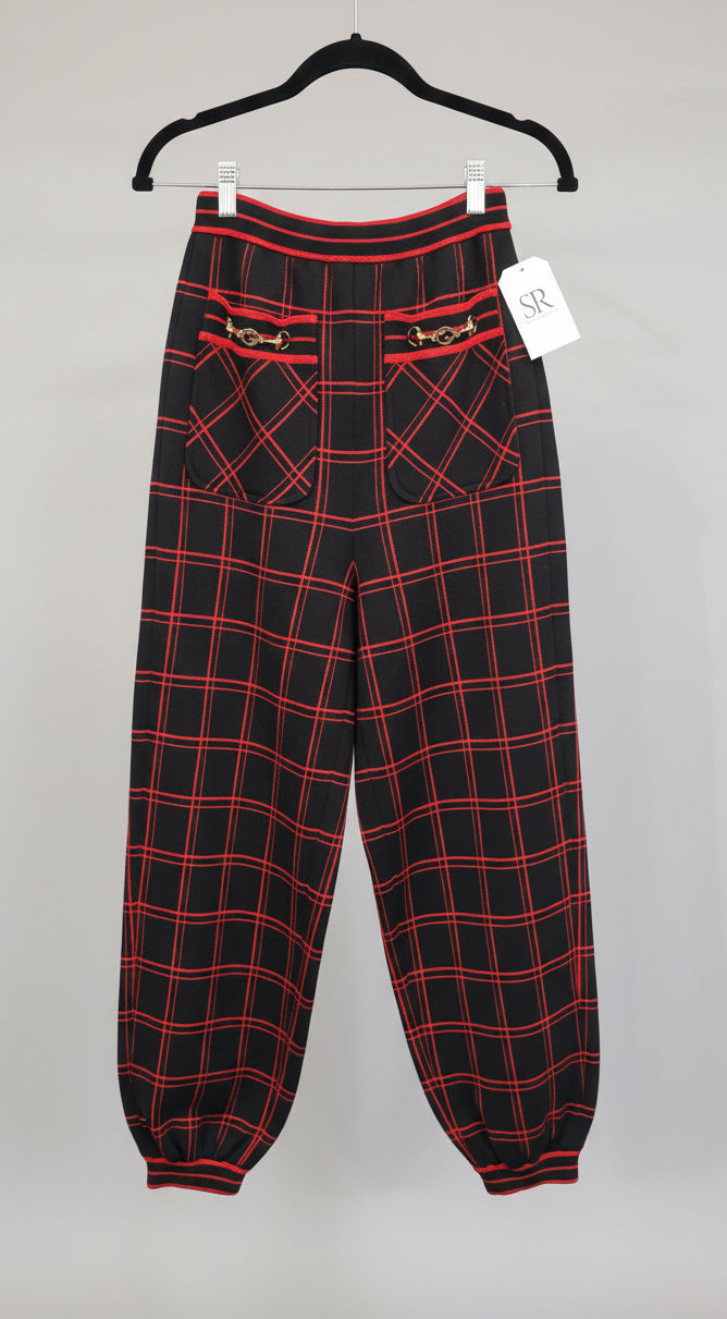GUCCI Checked Wool Horsebit Knit Jogger - Size XS