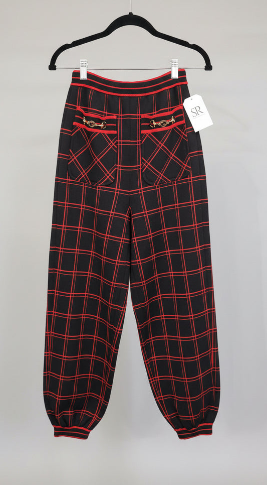 GUCCI Checked Wool Horsebit Knit Jogger - Size XS