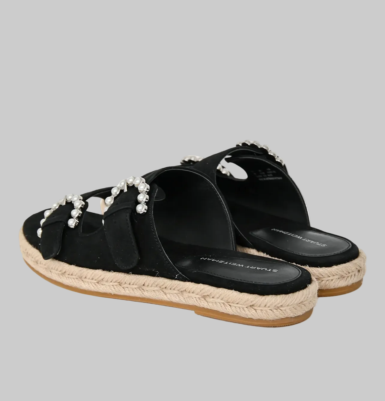 STUART WEITZMAN Black Suede Tomi Pearl Accent Espadrilles - Size 6.5