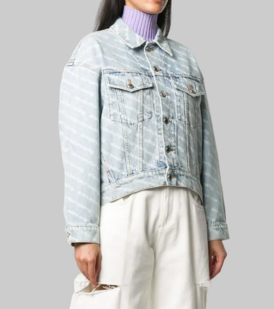 ALEXANDER WANG Falling Back Logo Print Denim Jacket - Size s