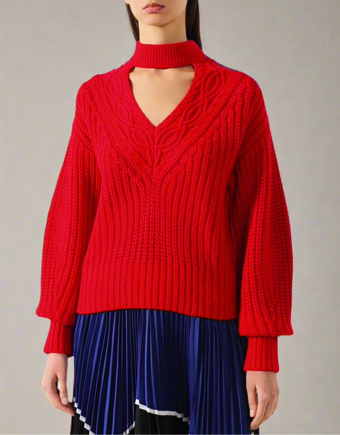 SELF PORTRAIT Red Mock V Neck Sweater - Size s