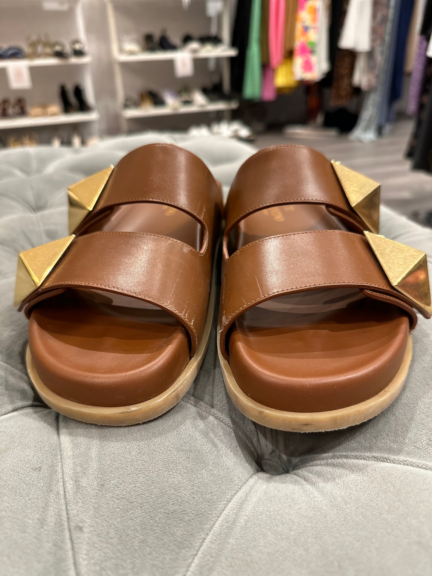 One Stud Leather Slides - Size 39