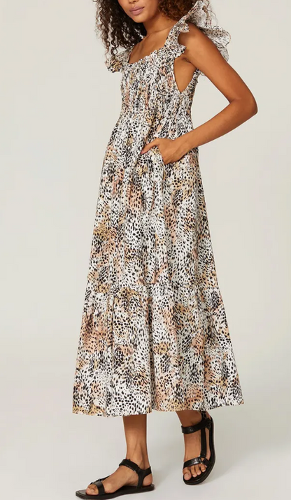 SEA New York Leopard Smocked Midi Dress - Size M