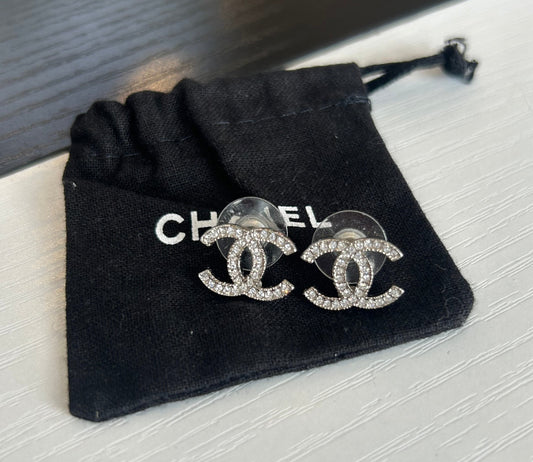 CHANEL Rhinestone CC Earrings